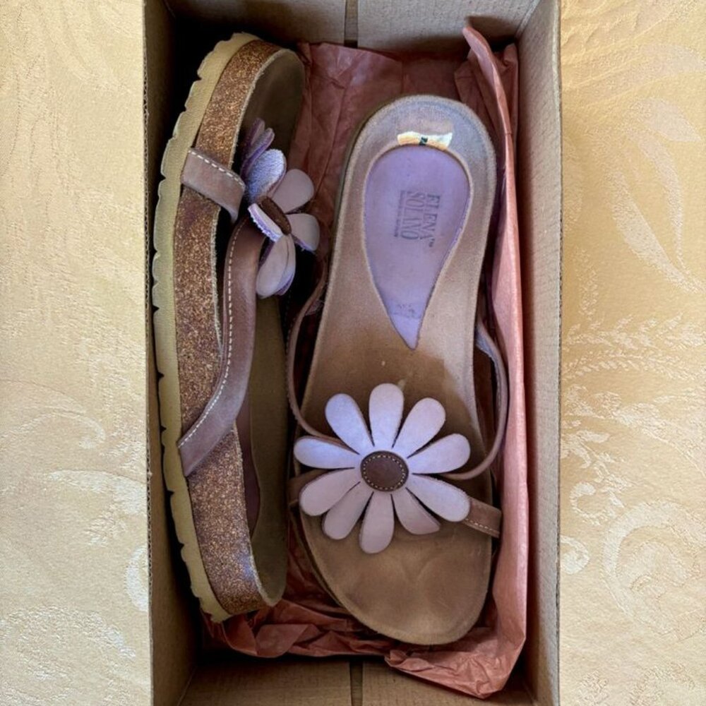 Vintage Purple Pink Flower Sandals, Size 7